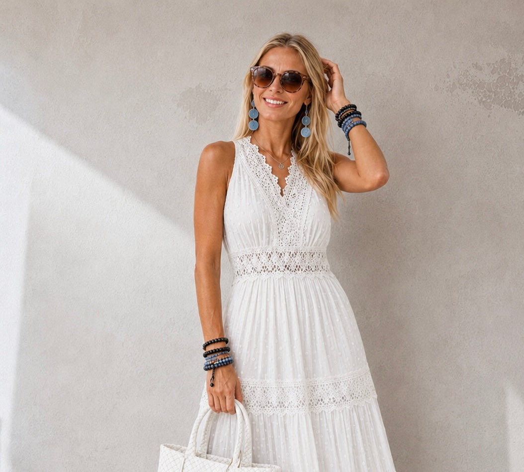Paulina cotton lace dress with plumeti lining, 5 colors, sizes (34-50) video