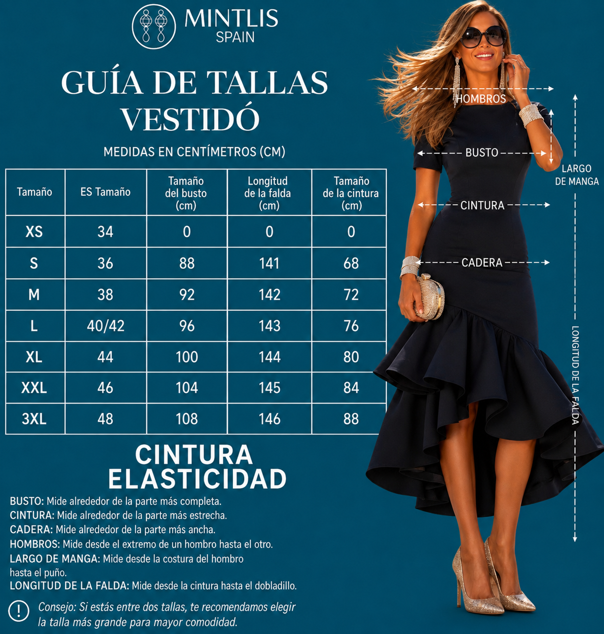 Vestido Puerto Banus color Negro crepe licra elastane volantes, tallas (34-48) vídeo