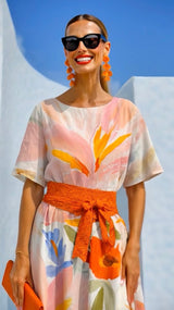 Vestido Alegría estampado con fajín incluido, algodón, 2 estampados, tallas (38-54) video
