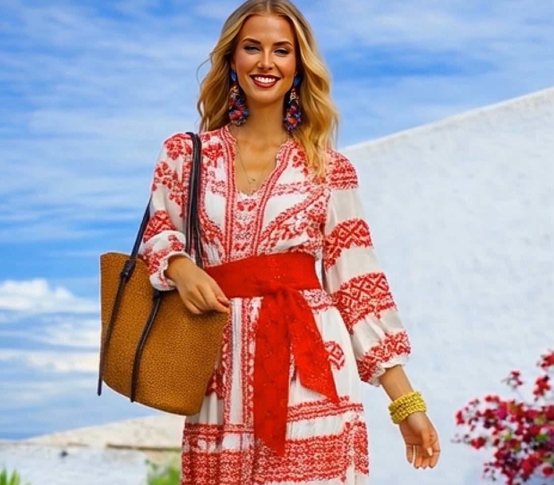 Watermelon print dress with detachable belt included, sizes (36-52) video