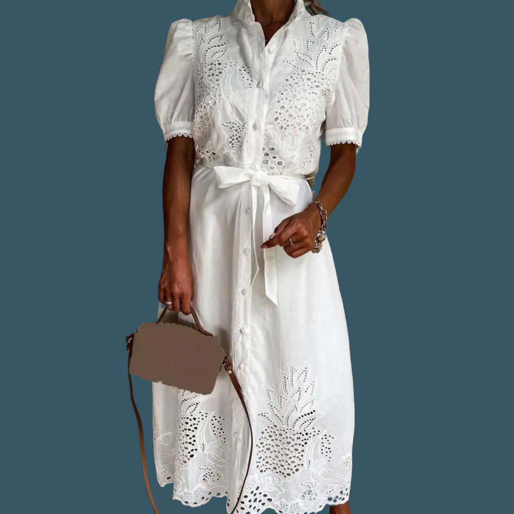 Vega white embroidered shirt dress, SIZE S, 48/72 hrs shipping