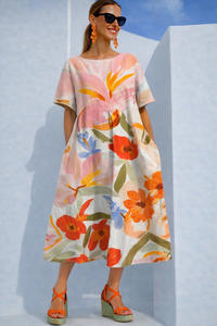 Vestido Alegría estampado con fajín incluido, algodón, 2 estampados, tallas (38-54) video