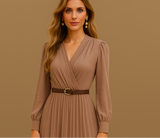 Vestido Sophie, con cinturón incluido de algodón plisado, 2 colores, tallas (36-48) made in Portugal