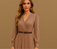 Vestido Sophie, con cinturón incluido de algodón plisado, 2 colores, tallas (36-48) made in Portugal