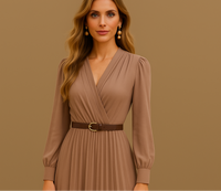 Vestido Sophie, con cinturón incluido de algodón plisado, 2 colores, tallas (36-48) made in Portugal