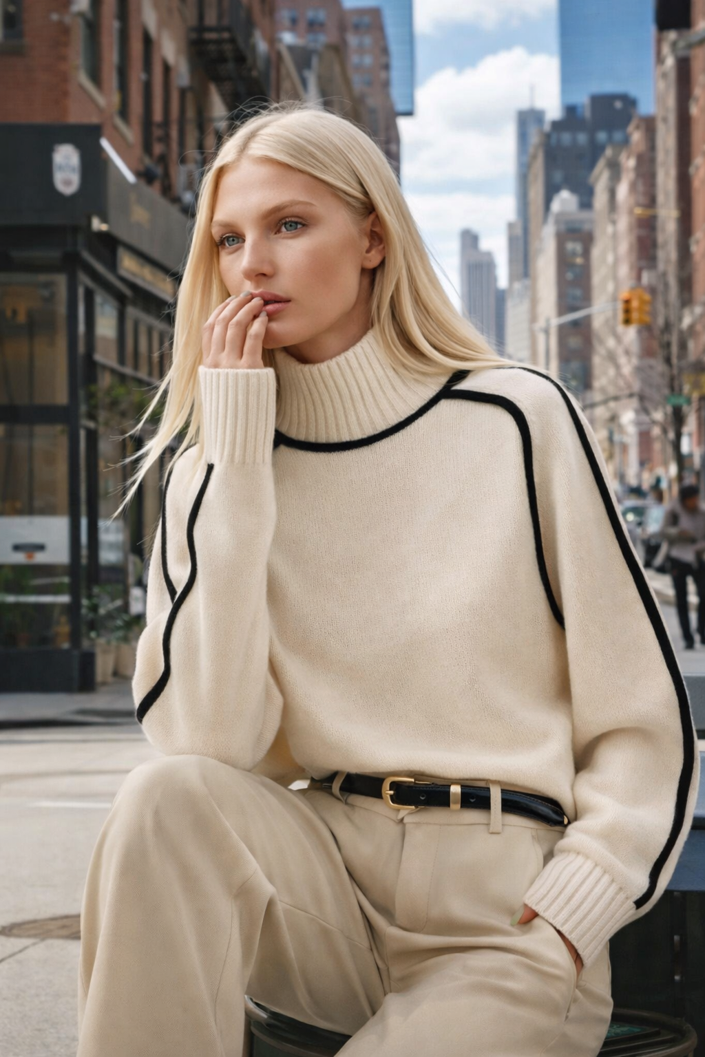 Jersey Ely de lana cuello alto, 3 colores, tallas (36-48)