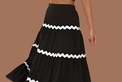 Conjunto top y falda Cubana de algodón licra y cintura elástica zig zag, 3 colores, 4 tallas