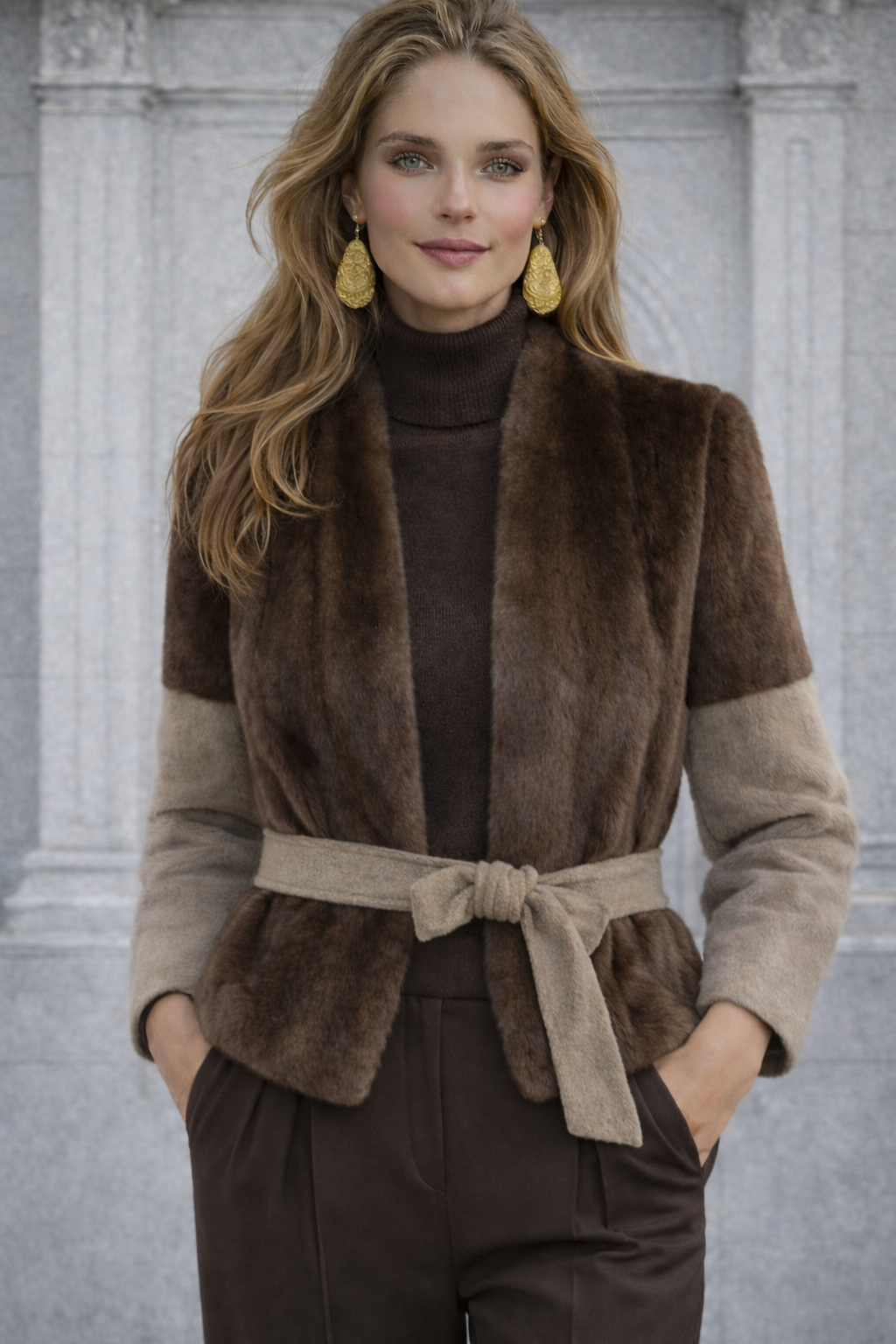 Chaqueta Kimera de lana y piel sintética, tallas (36-46)