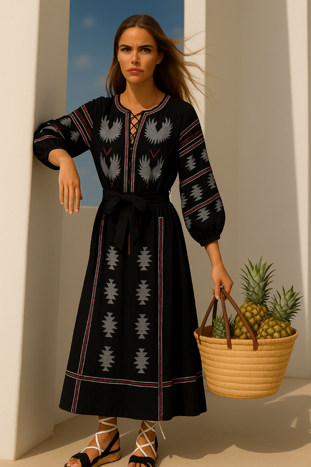 Vestido Isla de lino de algodón, 2 colores tallas (36-50)