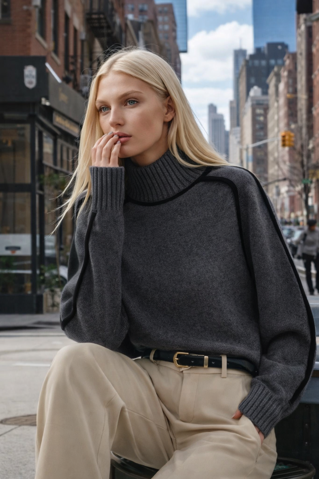 Jersey Ely de lana cuello alto, 3 colores, tallas (36-48)