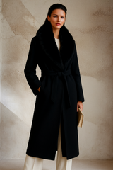 Monte Carlo wool coat with detachable synthetic wool fur, 100% wool, 2 colors, sizes (36-48)
