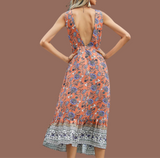 Robe en coton orange Roses, 3 tailles