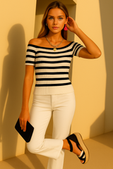 Up to -30% OFF Top Gondola striped lycra knit 3 colors, sizes (36-46)