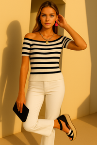 Up to -30% OFF Top Gondola striped lycra knit 3 colors, sizes (36-46)