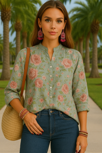 Clotilde long cotton linen shirt, sizes (36-50)