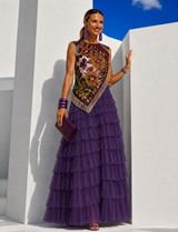 Conjunto Lisboa 2 piezas color vino top estampado y 4 colores de falda tul tupida cintura elástica, tallas (34-48) vídeo