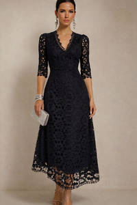 Vestido Amori negro bordado con forro, tallas (36-48)
