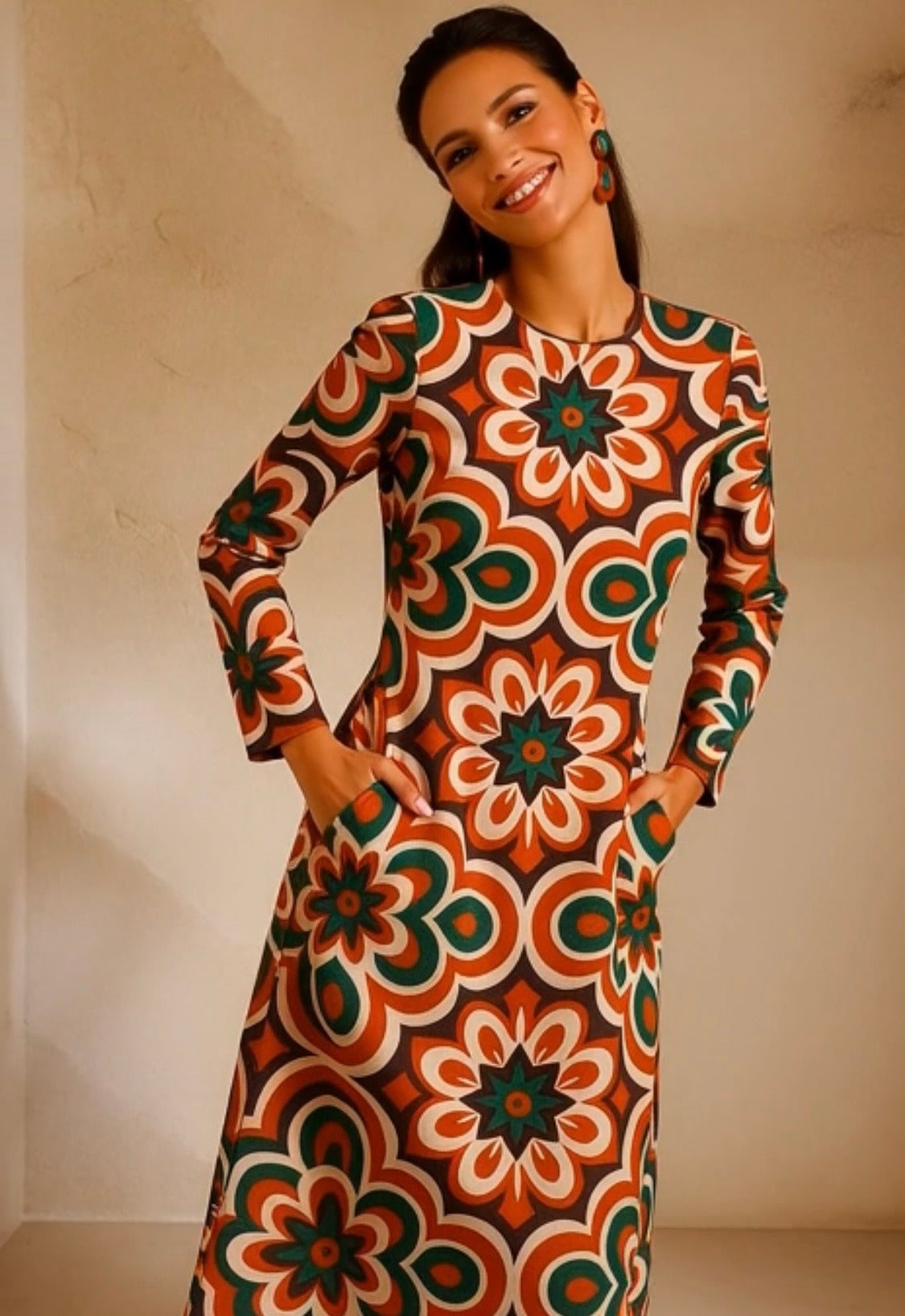 Vestido America MIDI algodón licra elastane sin arrugas estampado, tallas (36-50) quedan solo 39 unidades