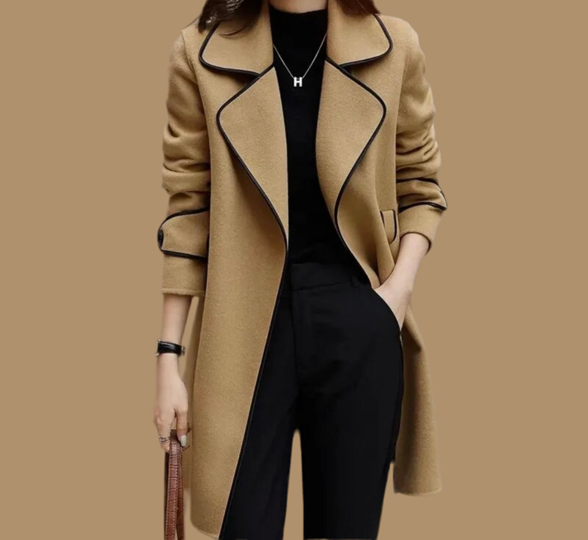 Natali 100% cashmere wool coat with pockets and lining with belt, 2 colors, 6 (36-46)