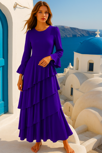 Devine dress with ruffles, cotton chiffon, and lycra, 3 colors, sizes (36-48)