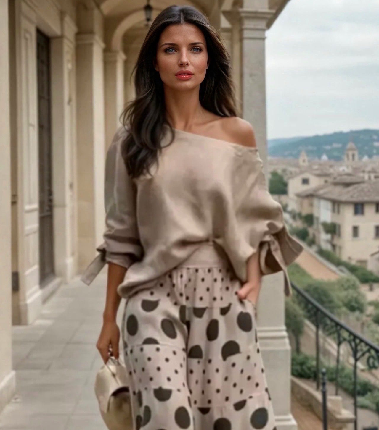Mintlis mujer, satinado conjunto 2 piezas top y falda pantalón elástico Feria lunares, 3 estampados, tallas (36-50)