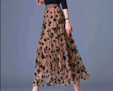 Gin Embroidered Skirt Elastic Waist, 2 Colors, One Size (36-46)