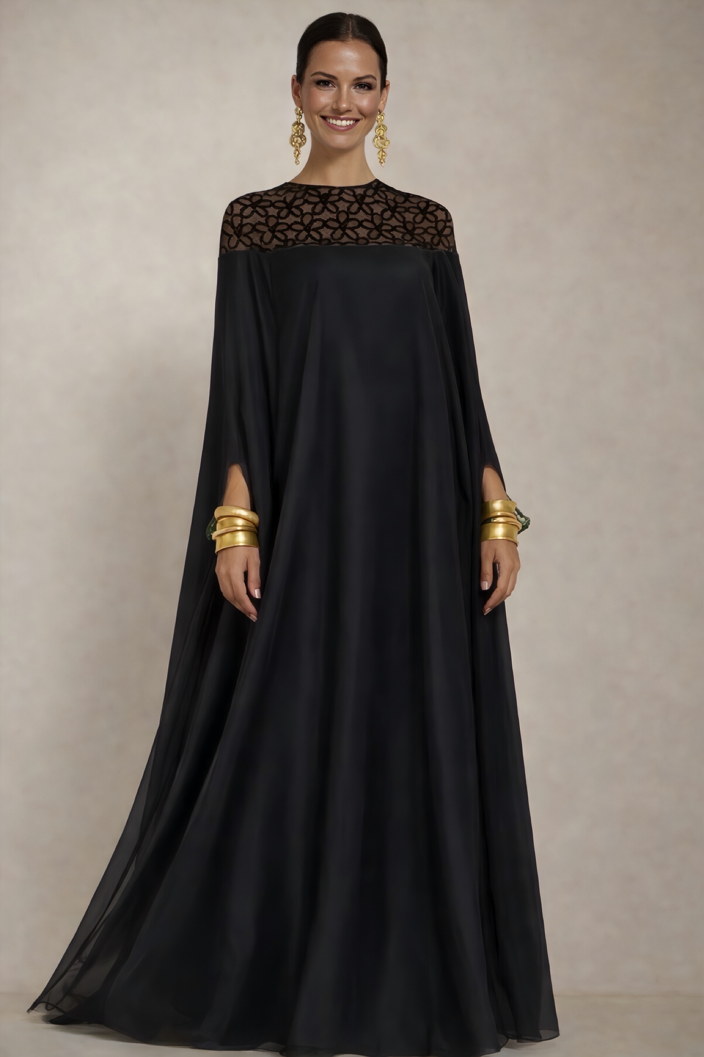 Together embroidered satin silk long cape dress, sizes (36-52) video