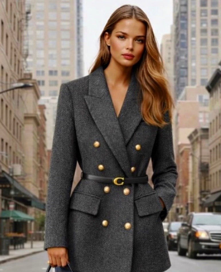 Blazer Melinda lana tweed con cinturón incluido , 2 colores, tallas (36-46)