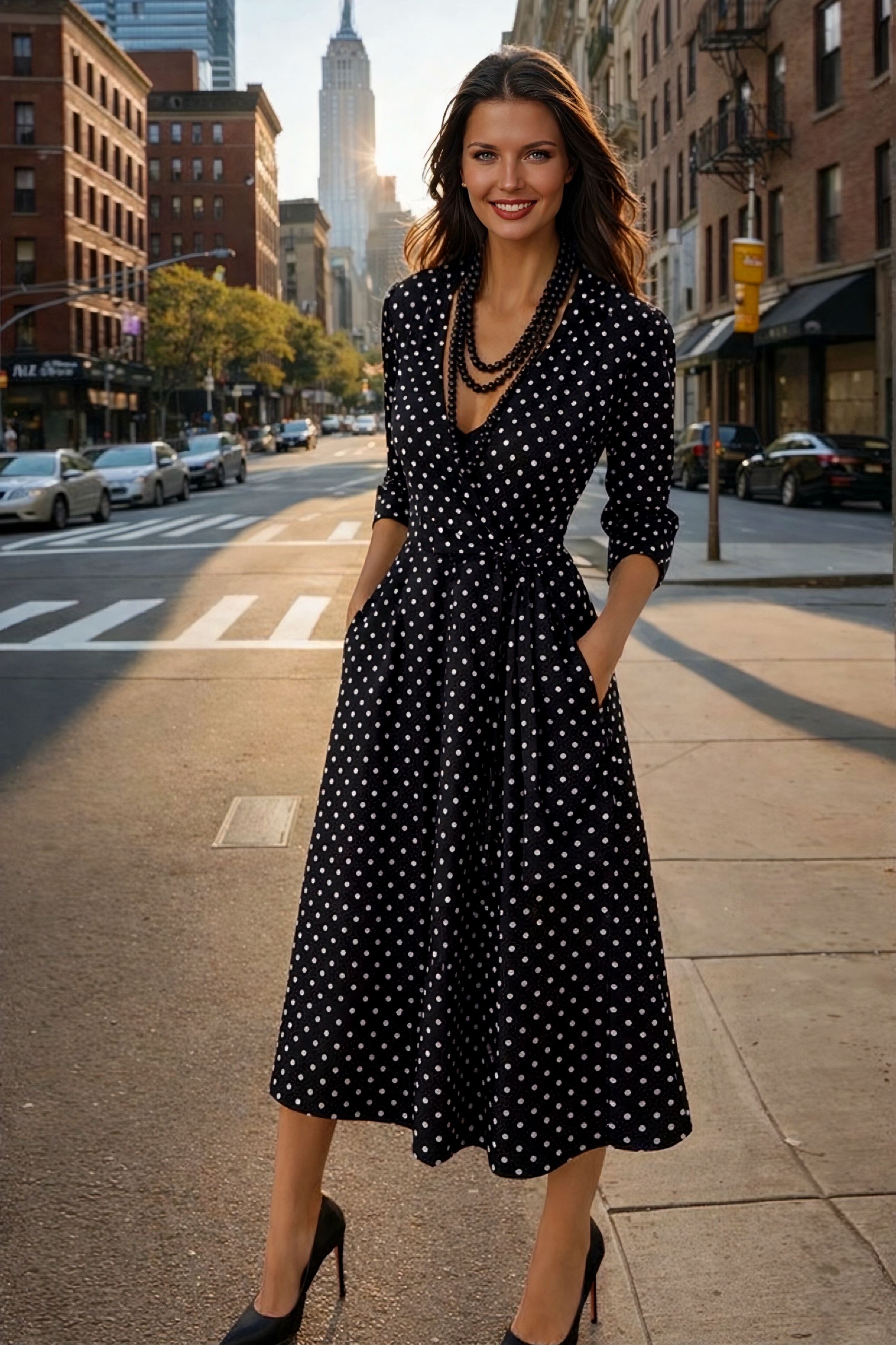 Romeria polka dot wrap dress in cotton, sizes (36-50)
