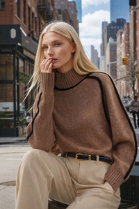 Jersey Ely de lana cuello alto, 3 colores, tallas (36-48)