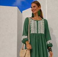 Vestido Janet bordado de lino de algodón licra con mangas elásticas, tallas (38-52) vídeo