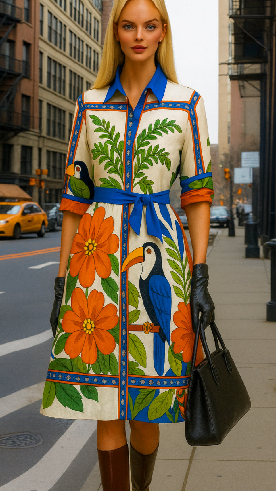 Hillary shirt dress. Cotton braid, sizes 36-50.