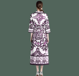 Vestido Penélope morado camisero fajín incluido algodón, tallas (36-48) mades in Oporto