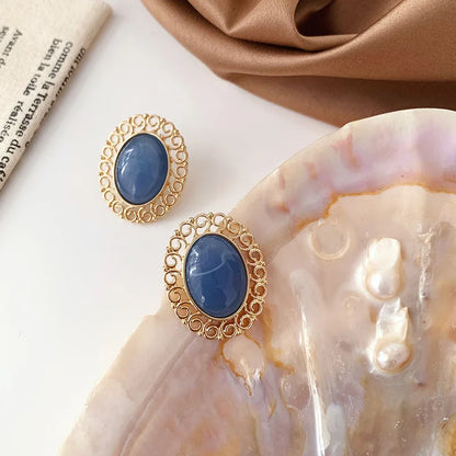 Blue Stone Clip Earrings