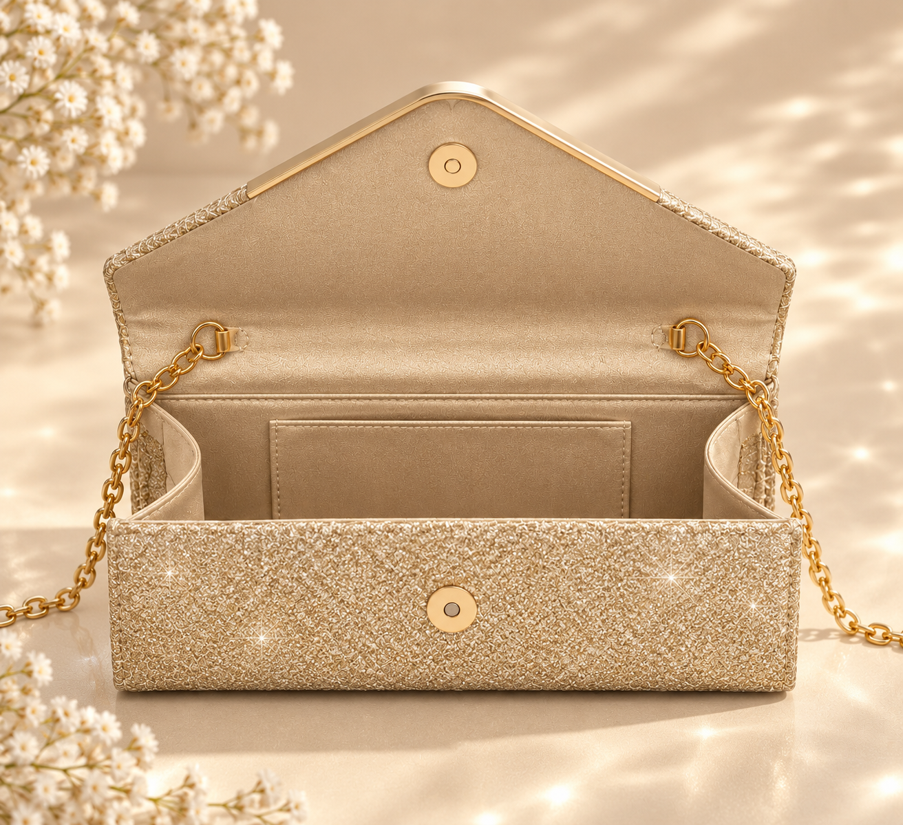 Bolso Optimo, clutch con cadena 7 colores
