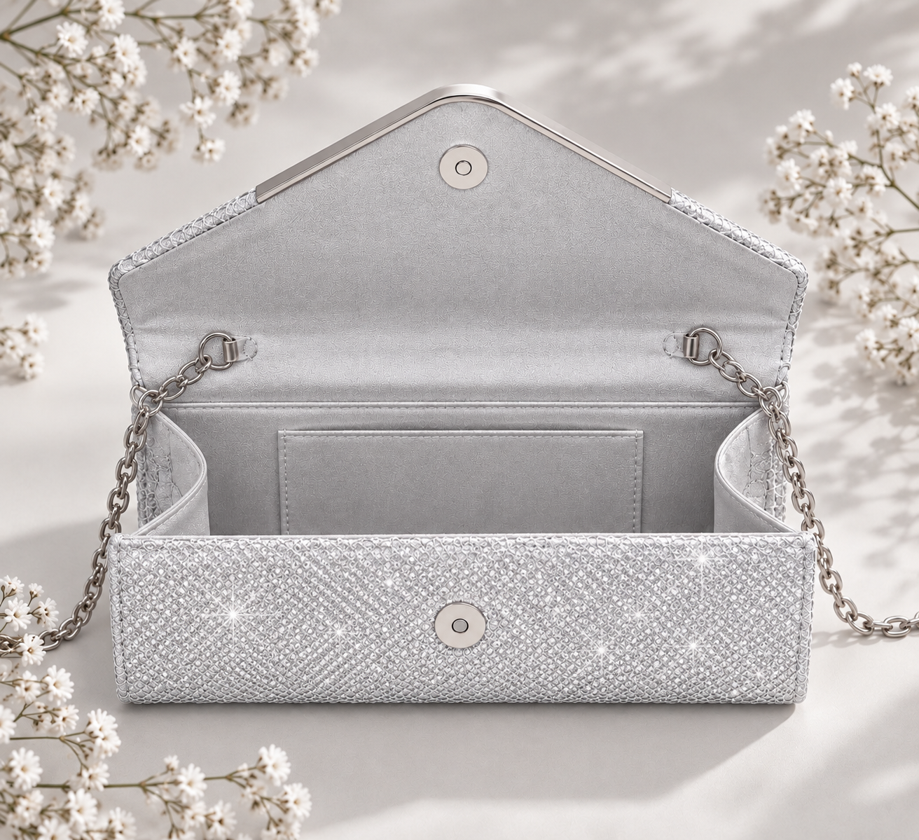 Bolso Optimo, clutch con cadena 7 colores