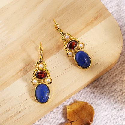 Medium Vintage Earrings with Blue Stone