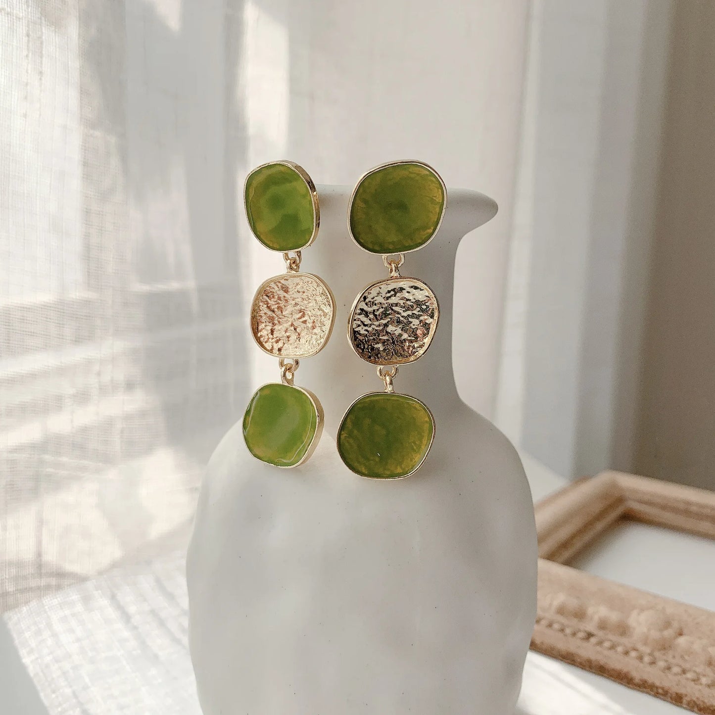 Three Green Circles Clip Earrings