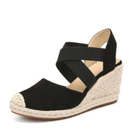 Salomé black elastic raffia wedges