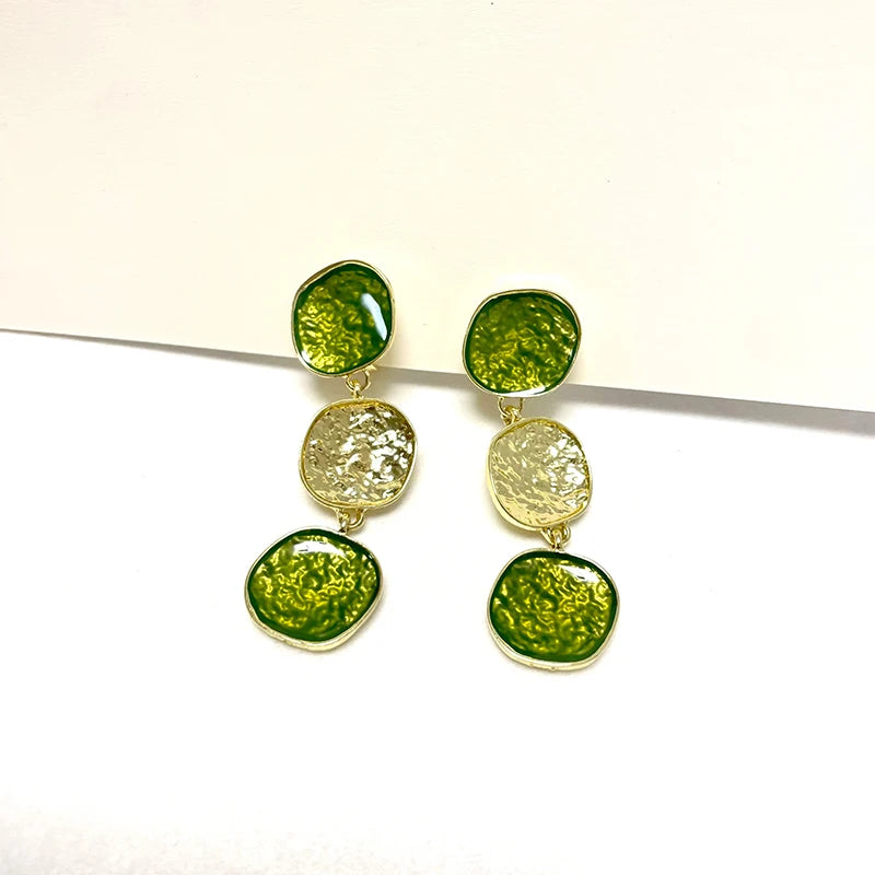 Three Green Circles Clip Earrings