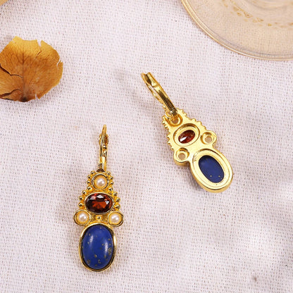 Medium Vintage Earrings with Blue Stone