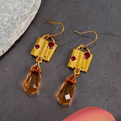 Golden Vintage Earrings with Yellow Crystal