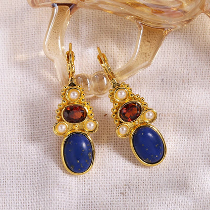 Medium Vintage Earrings with Blue Stone