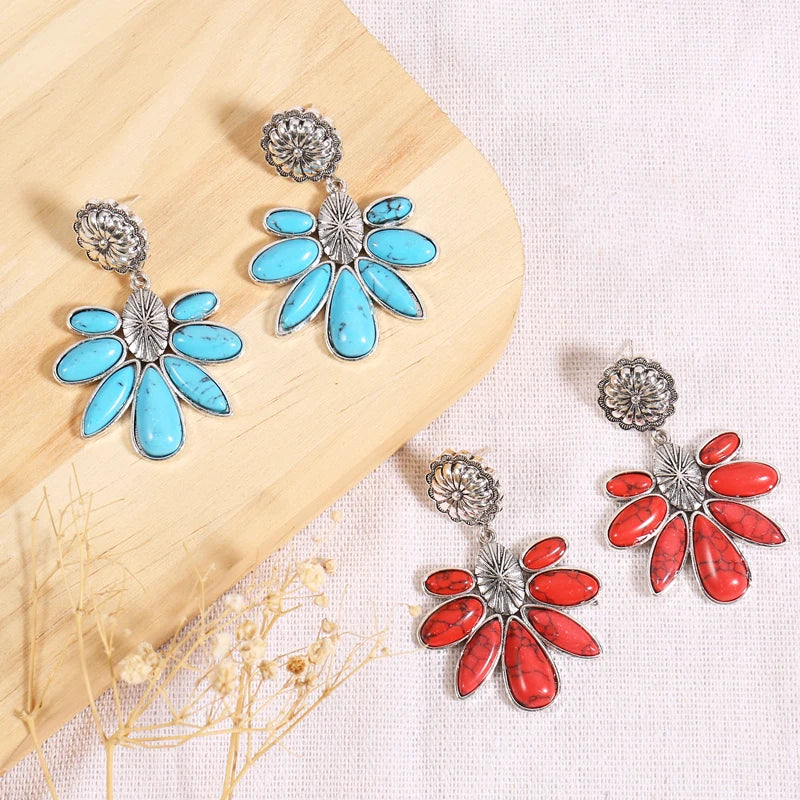 Pendientes de Flor Rojo y Azul