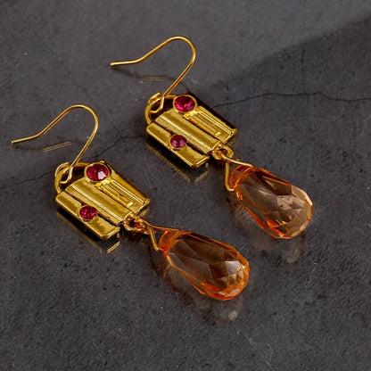 Golden Vintage Earrings with Yellow Crystal