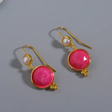 Isabela Earrings with Circular Pink Stone