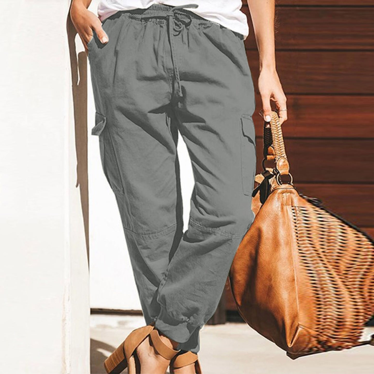 Pantalon cargo Genève coton stretch, élastique, 3 couleurs, 8 GRANDES TAILLES