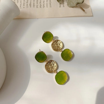 Three Green Circles Clip Earrings