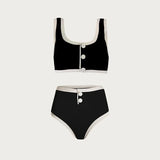 Bikini botones blanco y negro spandex, 2 colores y 4 tallas