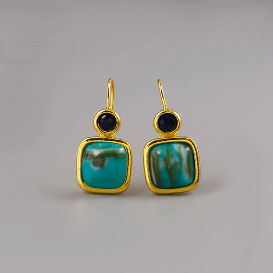 Earrings with Square Green Stone